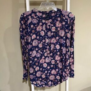 Lucky Brand Dark Blue Floral Blouse-Size XS